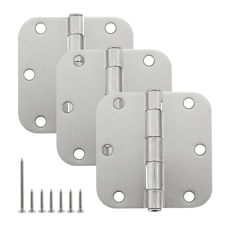 HOME MASTER HARDWARE 3.5 in. x 3.5 in Door Hinges Residential Interior Bedroom Hardware Door Hinge with 5/8"" Radius Corner Satin Nickel 3-Pack - Image 1